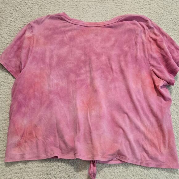 Guess Pink Tie-front Y2K Style Crop Top T-shirt with Beach Graphic Size XL - Picture 6 of 10